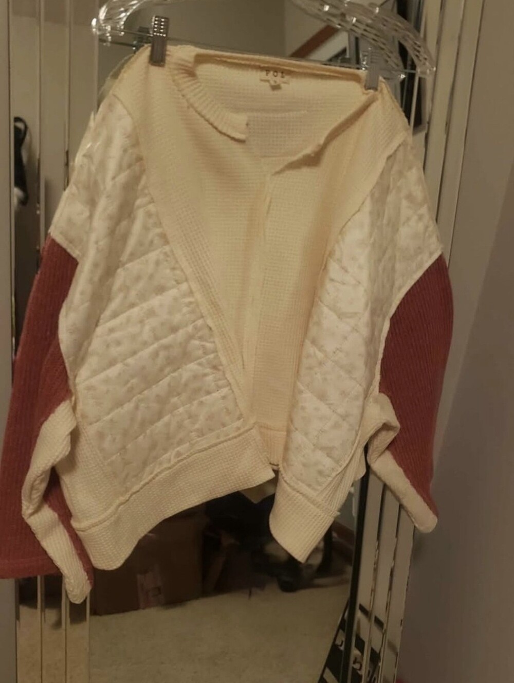 Pol Colorblock Quilted Knit Sweater - Cream & Rust